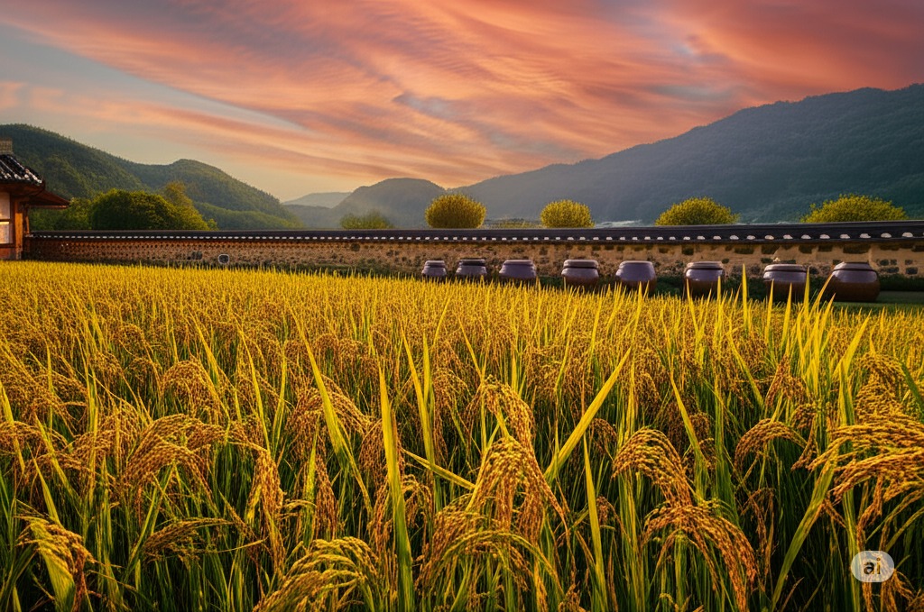 Andong rice fields at sunset in Korea