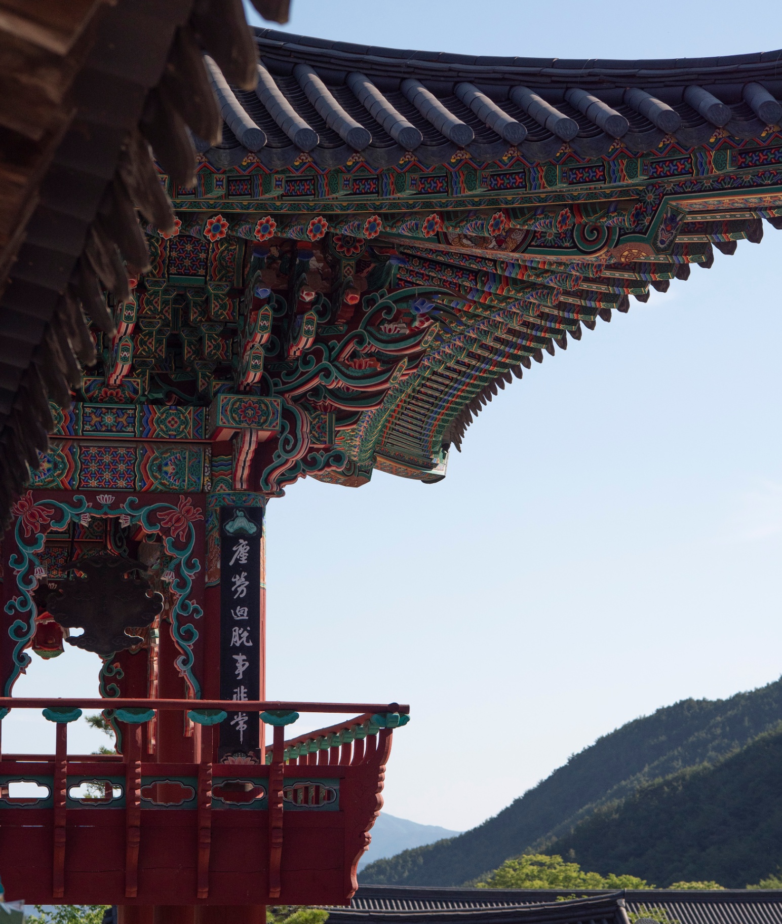 Intricate Korean temple architecture showcasing traditional craftsmanship and decorative details